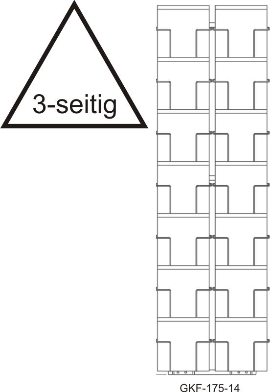 Bodenständer 175 mm, 42 Fächer, Quadratkarten, 2-reihig, 3-seitig, silber